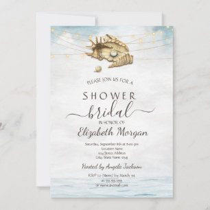 Invitación Seashells, Sea, String Lights Script Shower
