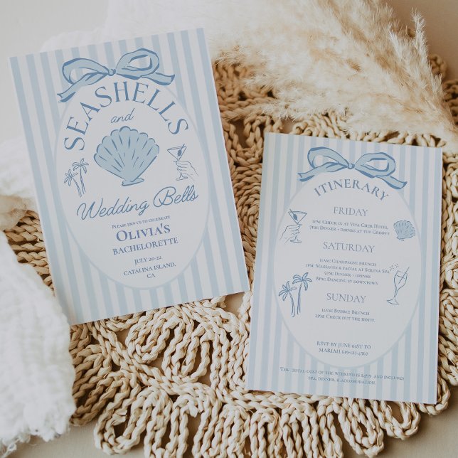 Invitación Seashells & Wedding Bells Bachelorette Itinerary (Seashells & Wedding Bells Bachelorette Itinerary Invitation)