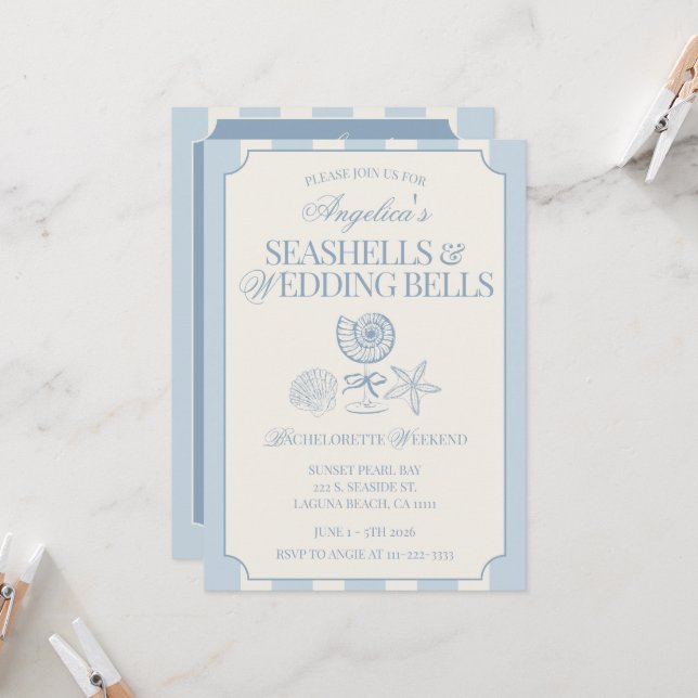 Invitación Seashells & Wedding Bells Bachelorette Itinerary & (Anverso/Reverso In Situ)