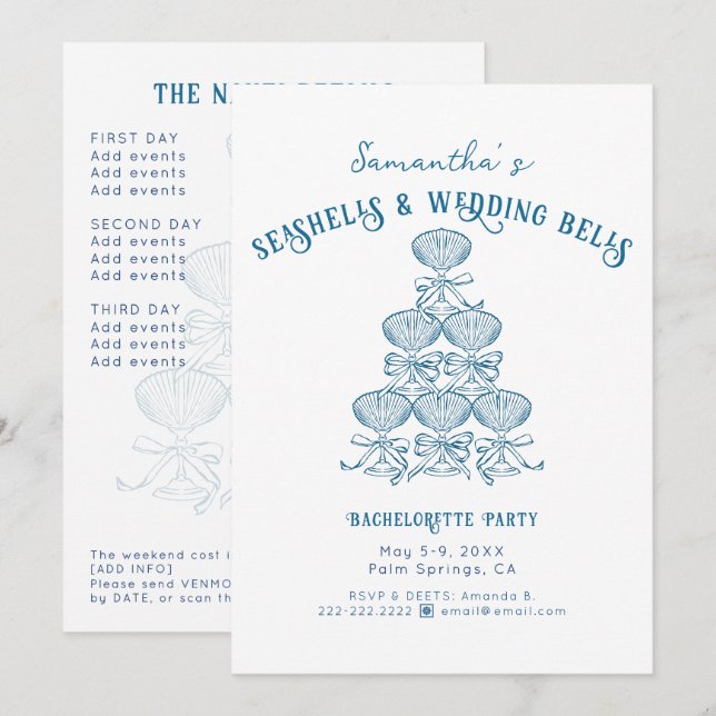 Invitación Seashells Wedding Bells Coastal Bachelorette Party (Anverso / Reverso)
