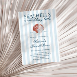 Invitación Seashells & Wedding Bells Striped Bridal Shower