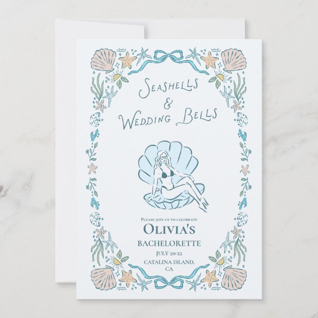 Invitación Seashells Wedding Bells Whimsical Bachelorette (Anverso)
