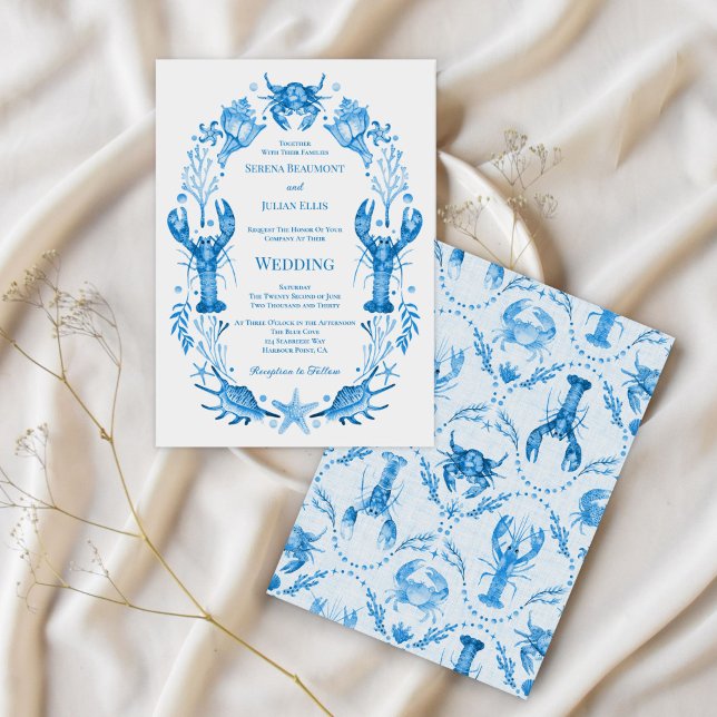 Invitación Seaside Elegance Blue Watercolor Coastal Wedding  (Seaside Elegance Blue Watercolor Coastal Wedding Invitation)