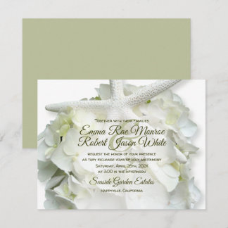 Invitación Seaside Garden White Starfish Hydrangea Boda