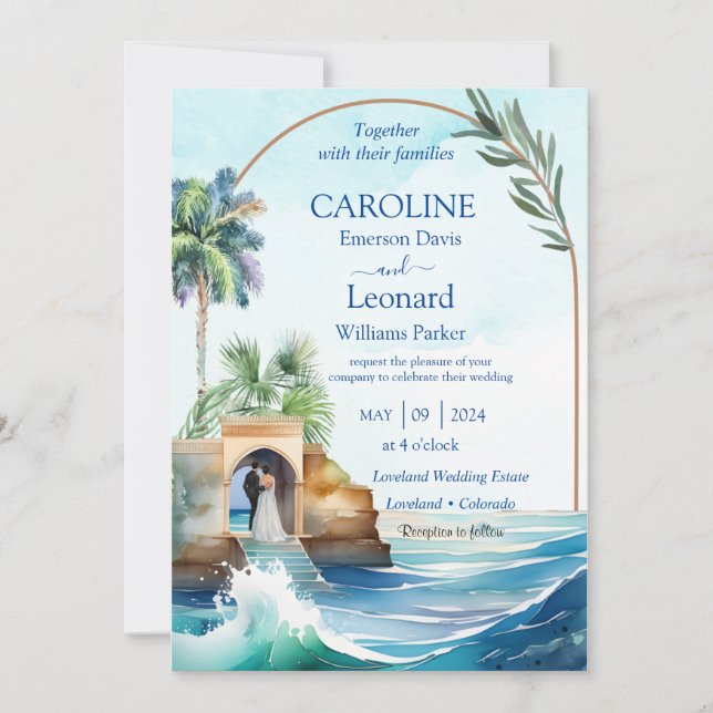 Invitación Seaside Love: Tropical Beach Wedding Invitation (Anverso)