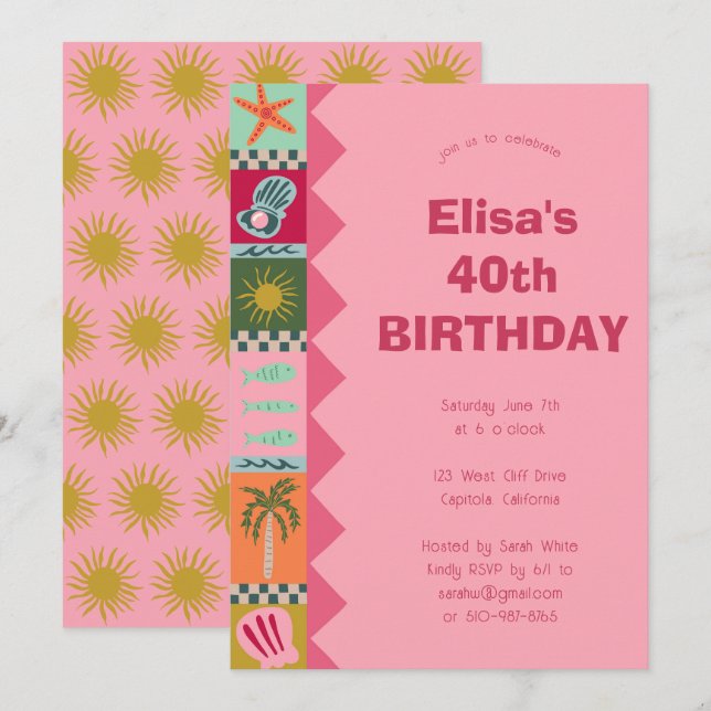 Invitación Seaside Soiree BIRTHDAY PARTY Moderno PERSONALIZAD (Anverso / Reverso)