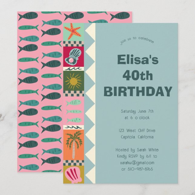 Invitación Seaside Soiree BIRTHDAY PARTY Moderno PERSONALIZAD (Anverso / Reverso)