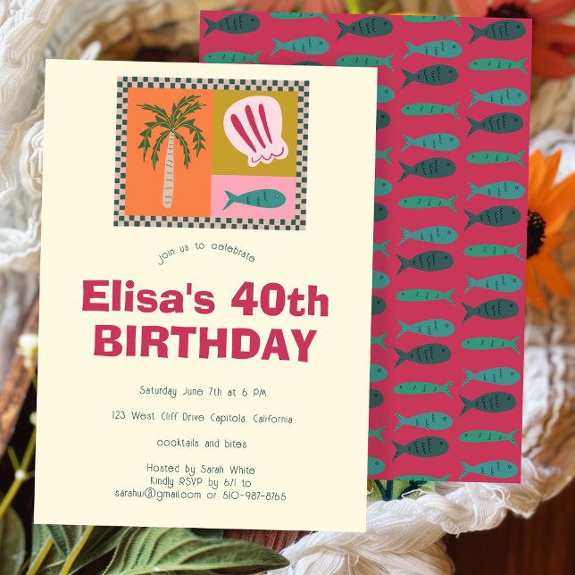 Invitación Seaside Soiree Moderna Cute PERSONALIZADO Fiesta d (Seaside Soiree Modern Cute CUSTOM Birthday Party Invitation
)