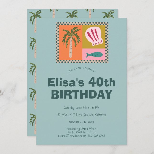 Invitación Seaside Soiree Moderna Cute PERSONALIZADO Fiesta d (Anverso / Reverso)