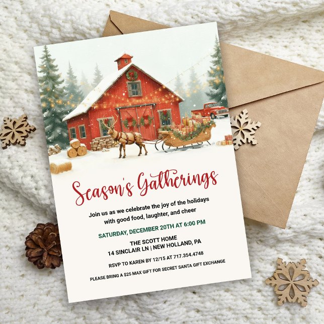 Invitación Season’s Gatherings Christmas Party Invitation  (Subido por el creador)