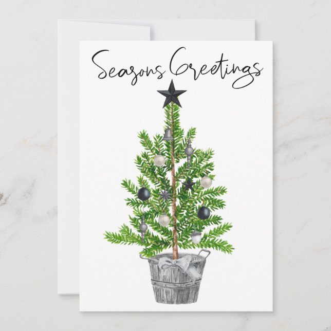 Invitación Seasons Greetings Black White Christmas Tree (Anverso)
