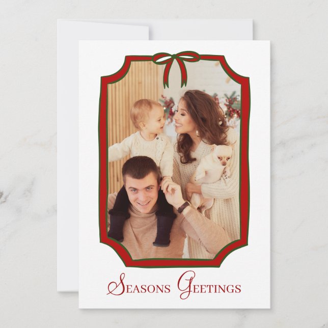 Invitación Seasons Greetings Navidades Bow Photo Card (Anverso)