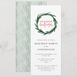 Invitación Seasons greetings stripe acuarela wreath vacacione