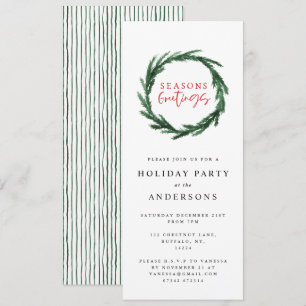 Invitación Seasons greetings stripe acuarela wreath vacacione