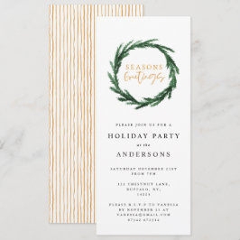 Invitación Seasons greetings stripe acuarela wreath vacacione