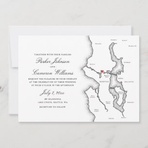 Invitación Seattle Código QR Todo en Uno Bodas en Blanco y Ne