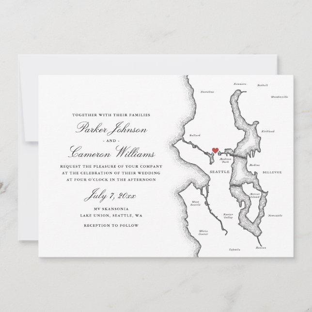 Invitación Seattle Código QR Todo en Uno Bodas en Blanco y Ne (Anverso)