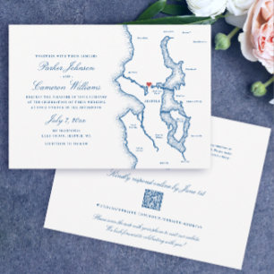 Invitación Seattle código QR todo en uno RSVP Boda Azul