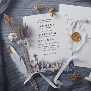 Invitación SEATTLE Destino de boda elegante moderno del horiz