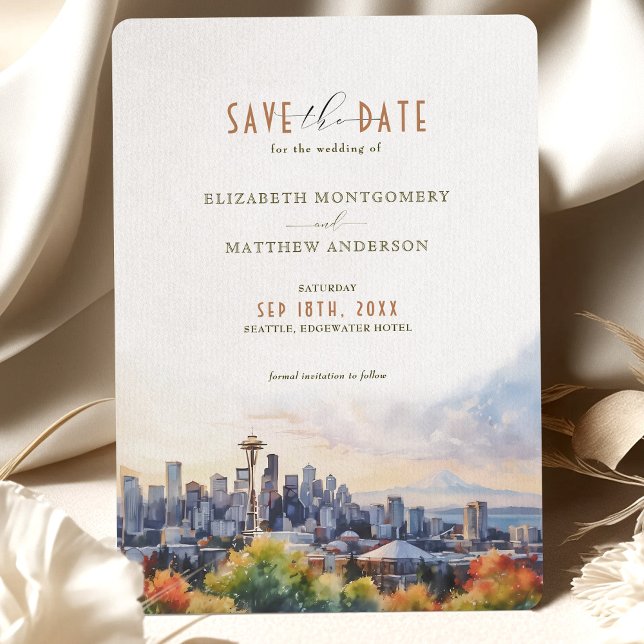 Invitación Seattle Skyline Watercolor Guardar el Boda de fech (Subido por el creador)