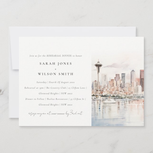 Invitación Seattle Washington Landscape Rehearsal Dinner (Anverso)