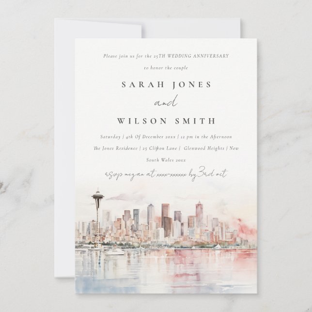 Invitación Seattle Washington  Landscape Wedding Anniversary (Anverso)