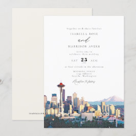 Invitación SeATTLE Watercolor Skyline Destination Wedding