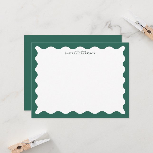 Invitación Seaweed Green Wavy Frame Note Card (Anverso/Reverso In Situ)