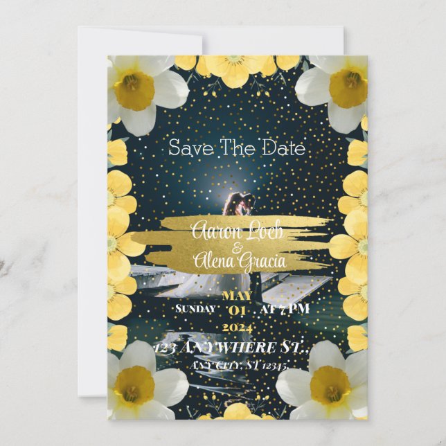 Invitación seca adornada con flores narcisitas (Anverso)