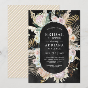 Invitación Secado Palma Boho Pampas Floral Negro Despedida de