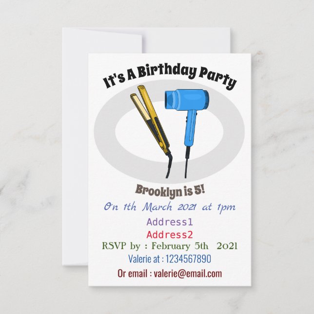 Invitación Secador de pelo y ilustracion de alisador de pelo (Anverso)