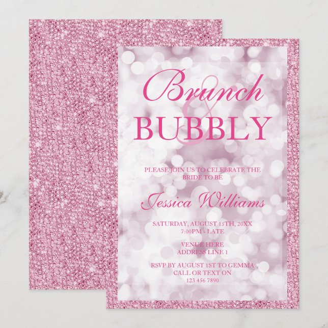 Invitación Secador rosa Brunch & Bubbly Bridal Shower (Anverso / Reverso)