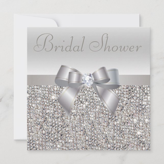 Invitación Secciones impresas plateadas Bow & Diamond Bridal  (Anverso)