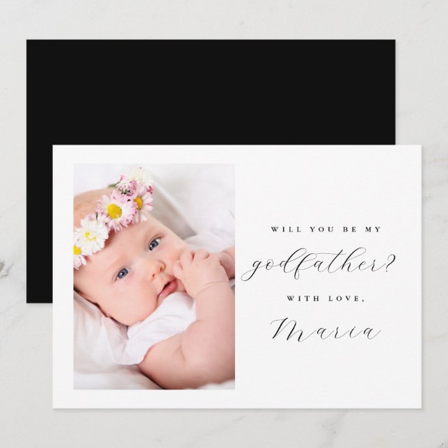 Invitación Secillo guión Elegante Propuesta de Padrino Foto (Anverso / Reverso)