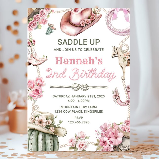 Invitación Second Rodeo Cowgirl Wild West Birthday Party (Subido por el creador)
