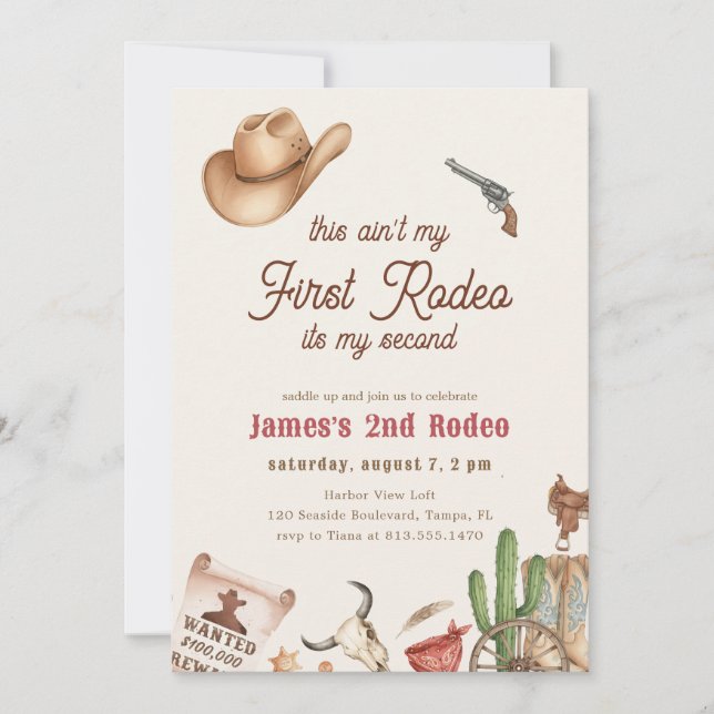 Invitación Second Rodeo Vintage Rustic Cowboy 2nd Birthday (Anverso)