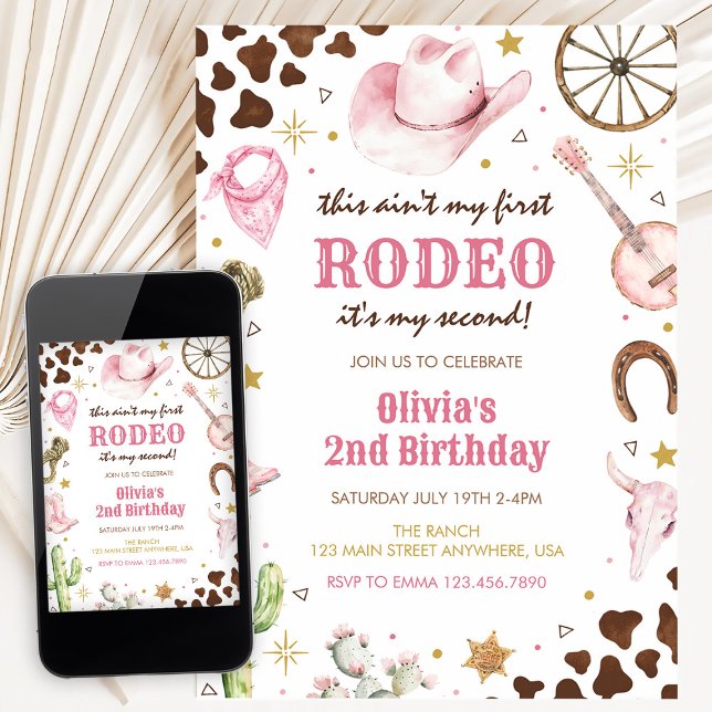 Invitación Second Rodeo Western Pink Cowgirl 2nd Birthday (Subido por el creador)