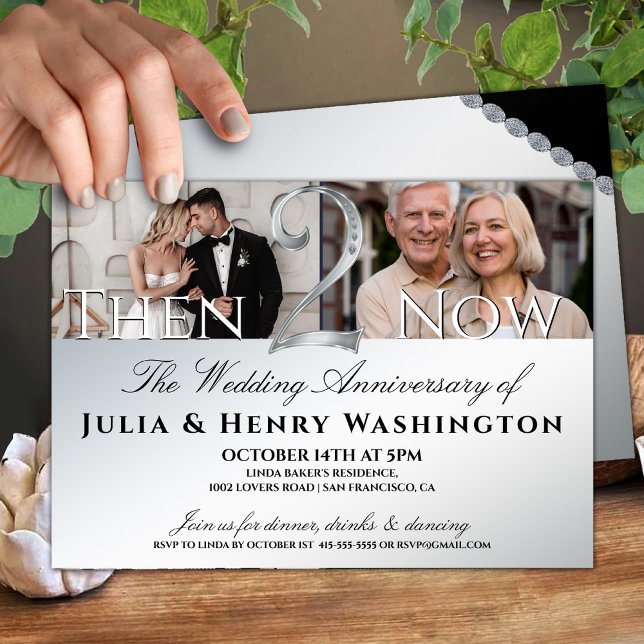 Invitación Second Wedding Anniversary Silver Then Now  (Subido por el creador)