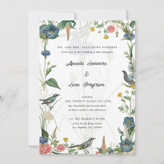 Invitación Secret Garden Wildflowers Wedding Invitation (Anverso)