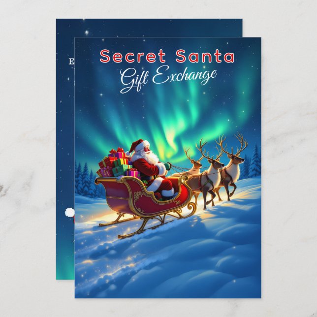 Invitación Secret Santa Sleigh & Northern Lights 5x7 Party (Anverso / Reverso)