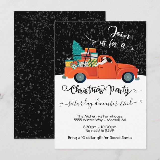 Invitación Secret Santa Truck Chistmas Tree Party (Anverso / Reverso)