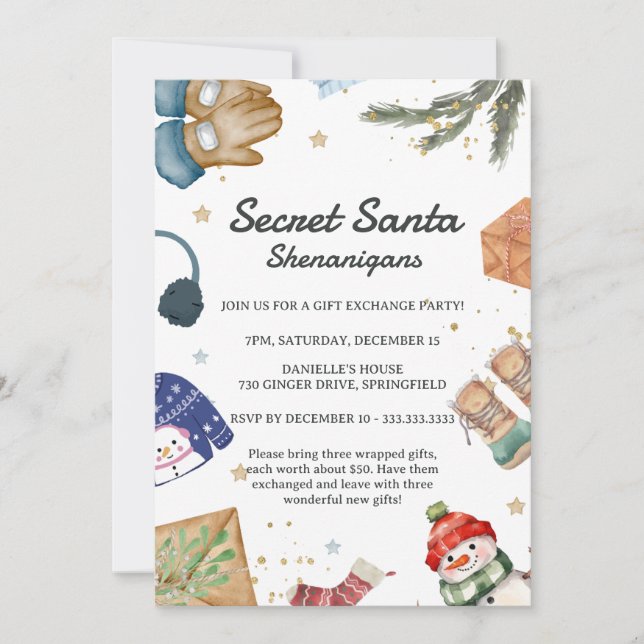 Invitación Secreto de los Navidades de diversión de intercamb (Anverso)