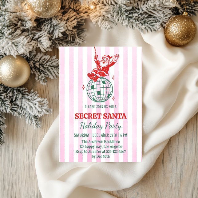 Invitación Secreto Rosa Retro Santa Disco Fiesta Navideña     (Subido por el creador)