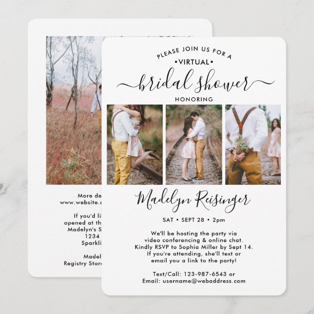 Invitación Secuencia de 4 fotos para ducha de novia virtual a (Anverso / Reverso)