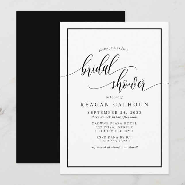 Invitación Secuencia de comandos de caligrafía negra y blanca (Anverso / Reverso)