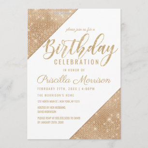 Invitación Secuencia de Purpurinas de esparcido blanco dorado