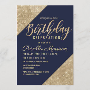 Invitación Secuencia de Purpurinas de Faux Azul de la Marina