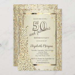Invitación Secuencias de moda vestida con oro 50 cumpleaños