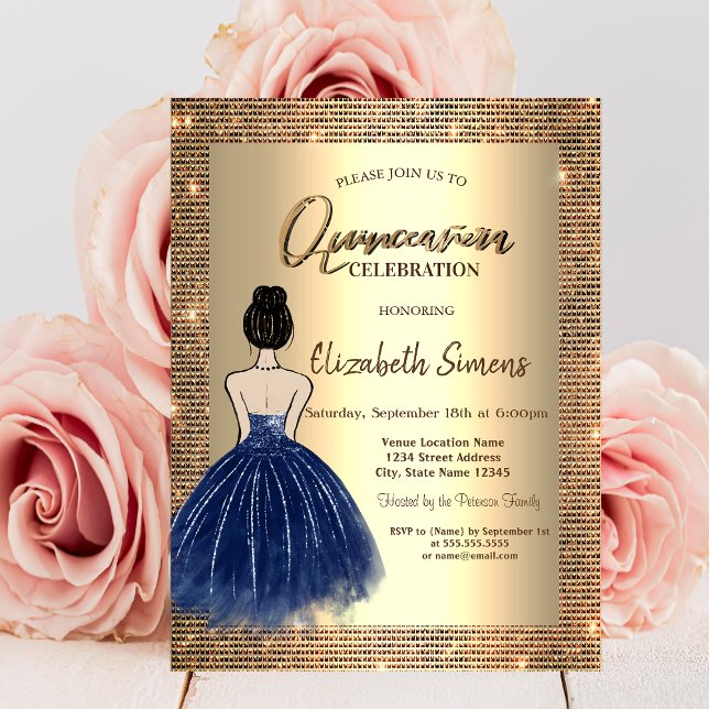 Invitación Secuencias de oro, Chica de vestir azul Quinceañer (Subido por el creador)