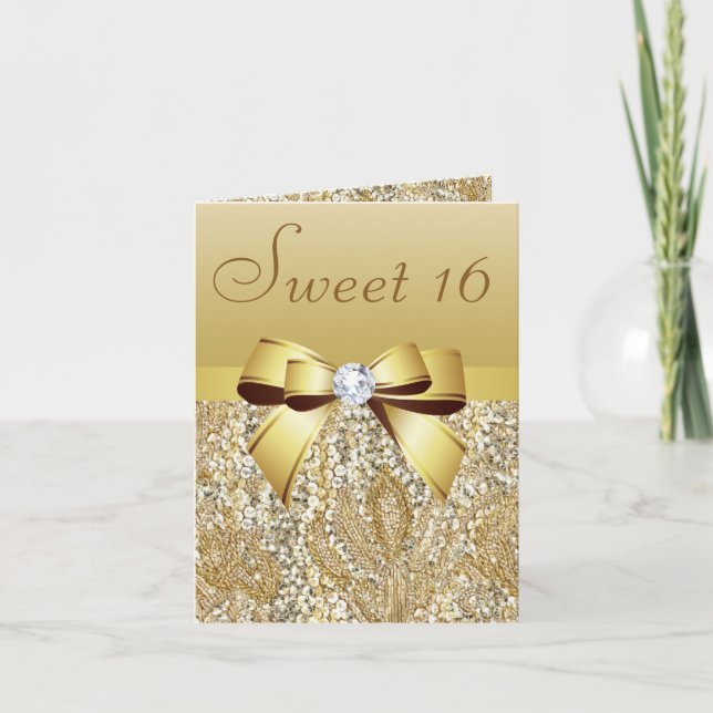 Invitación Secuencias de oro, dulce de amarre y diamante 16 (Anverso)